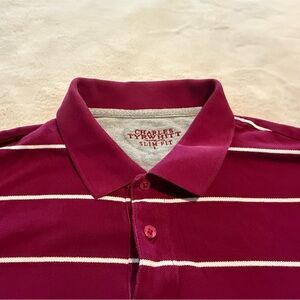 Charles Tyrwhitt Men’s Maroon Striped Polo Shirt. Size Slim Fit Large.